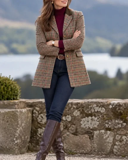 Multicolor Houndstooth Check Longline Jacket