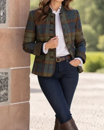 Multicolor Tartan Braided Trim Jacket